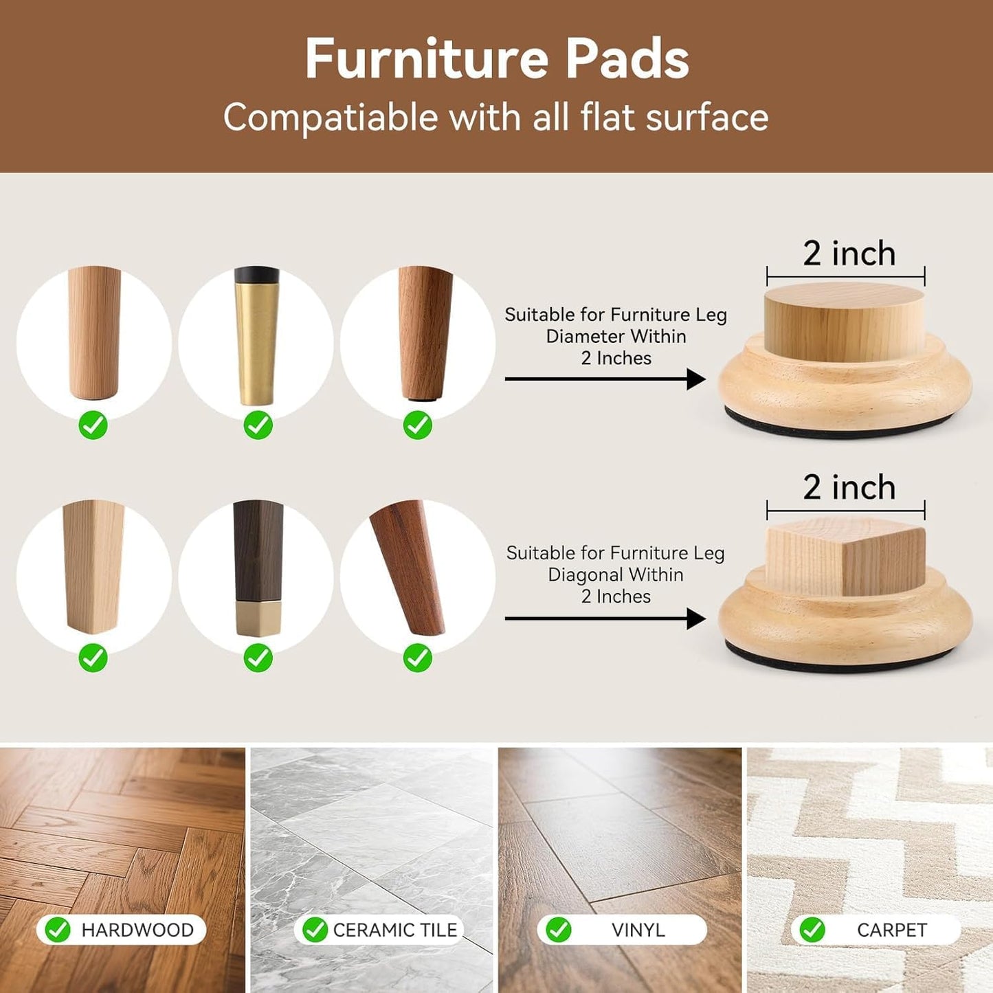Piano Caster Cups Furniture Pads Upright Piano Caster Cups Wood Coasters Cups Floor Protectors for Furniture Furniture Floor Protectors (Walnut, 4)