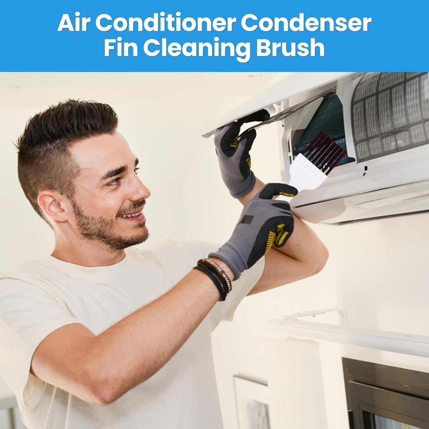6 Pcs Air Conditioner Fin Comb Set, 3 Different AC Fin Comb Condenser Fin Straightener & 3 Brush AC Cleaner, Condenser Comb, Coil Comb, Evaporator Radiator Repair Cleaning Tool