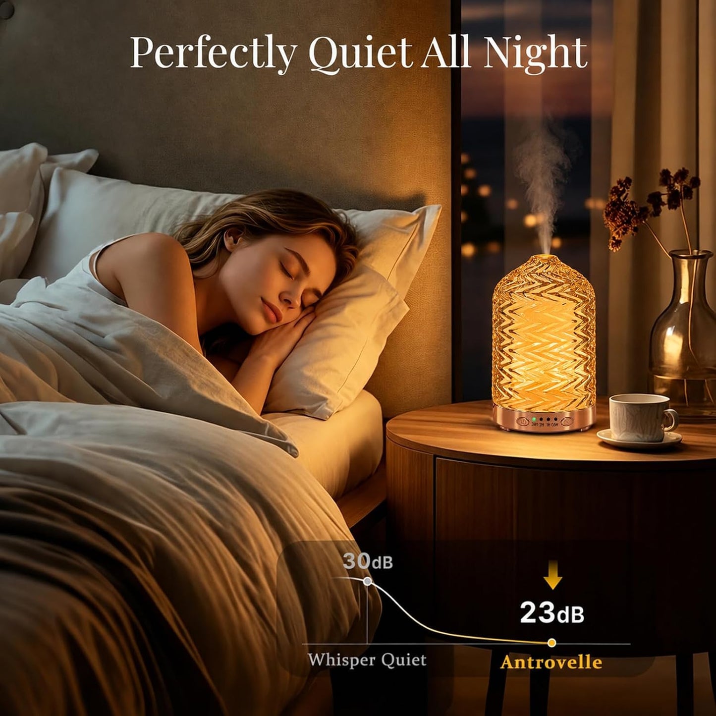 Essential Oil Diffuser for Home, Glass 120 ml | 7 Color Lights, Quiet Aromatherapy Diffuser, Auto Shut-Off & Timer for Bedroom Office, Gifts for Women - Dimond Glass
