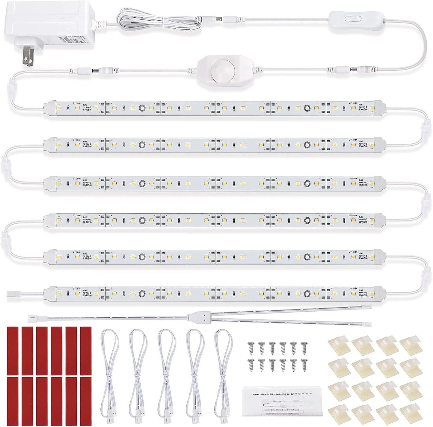 Motion Sensor LED Strip Lighting Kit. Plug in. Perfect to Work as Motion Activated Lighting for Under Cabinets Closets Wardrobe Hallway Stairs Beds Pantry Kitchen. 6-Rigid-Strip.Daylight White 5000K.
