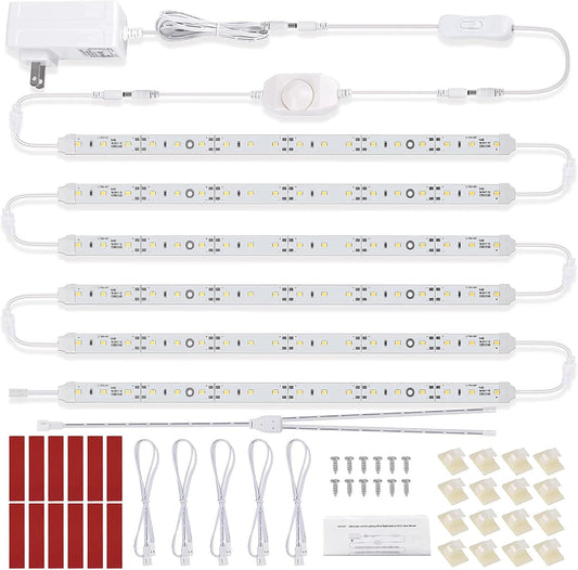 Motion Sensor LED Strip Lighting Kit. Plug in. Perfect to Work as Motion Activated Lighting for Under Cabinets Closets Wardrobe Hallway Stairs Beds Pantry Kitchen. 6-Rigid-Strip.Daylight White 5000K.