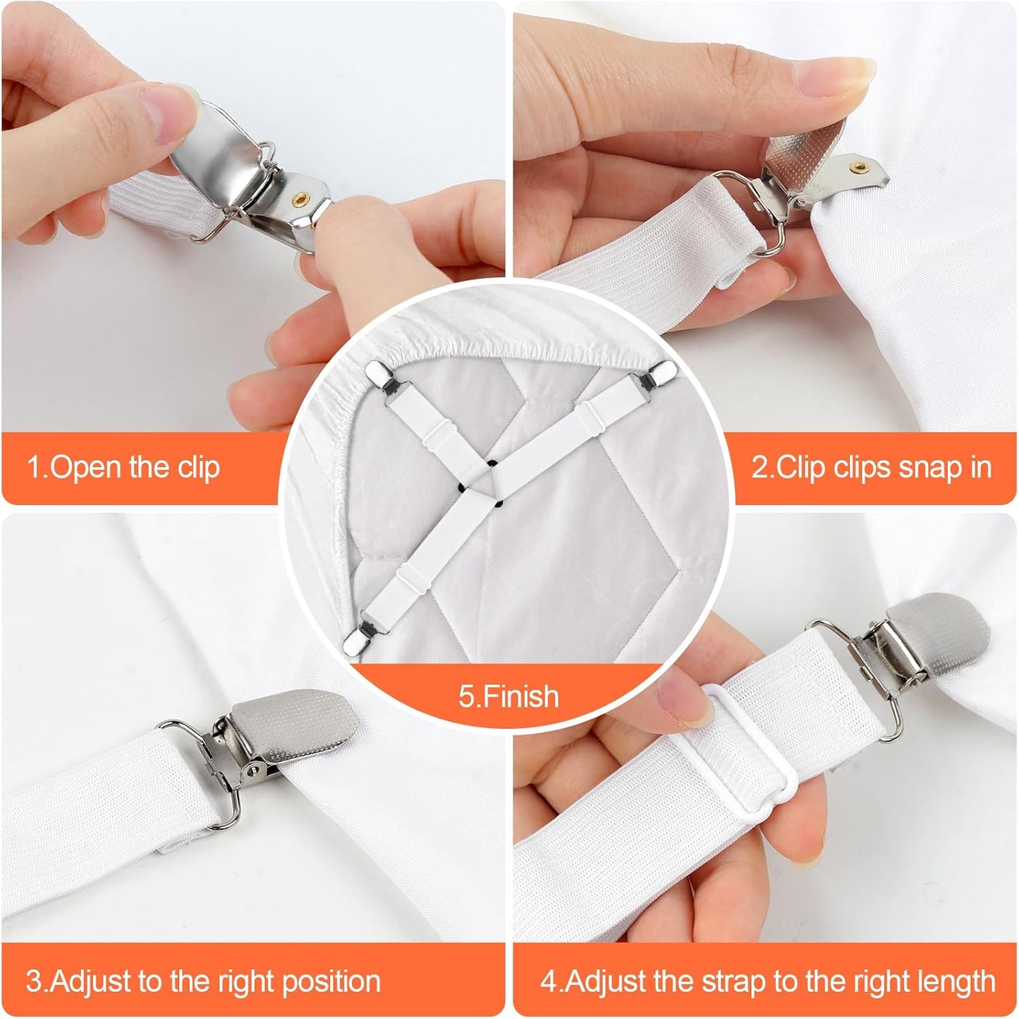 vivinin 8 Pcs Sheet Straps with Metal Clips, Triangle Bed Sheet Straps Adjustable, Fitted Sheet Straps Non Slip, Bed Sheet Clips for Bed Sheets,Sofa Cushion, Tablecloths