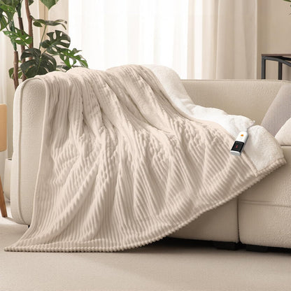 Heated Throw Blanket, 5 Heat Levels, 3 Hours Auto-Off, White | ETL & FCC certified, 50" × 60", OEKO-TEX fabric, machine washable, 100W low energy