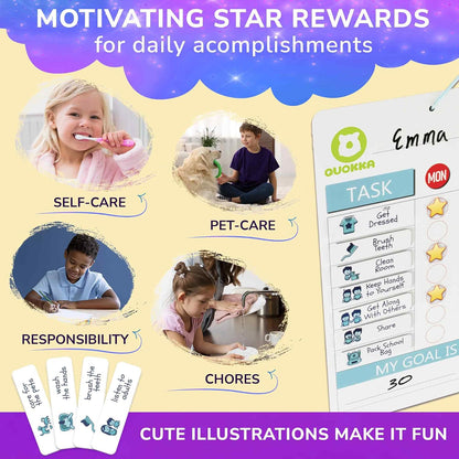 Magnetic Chore Chart for Kids - Reward Behavior Chart for Kids at Home | Dry Erase Morning Routine Schedule Board - Responsibility Star Chart for Toddlers 3-5 - 48 Magnets and 49 Stars