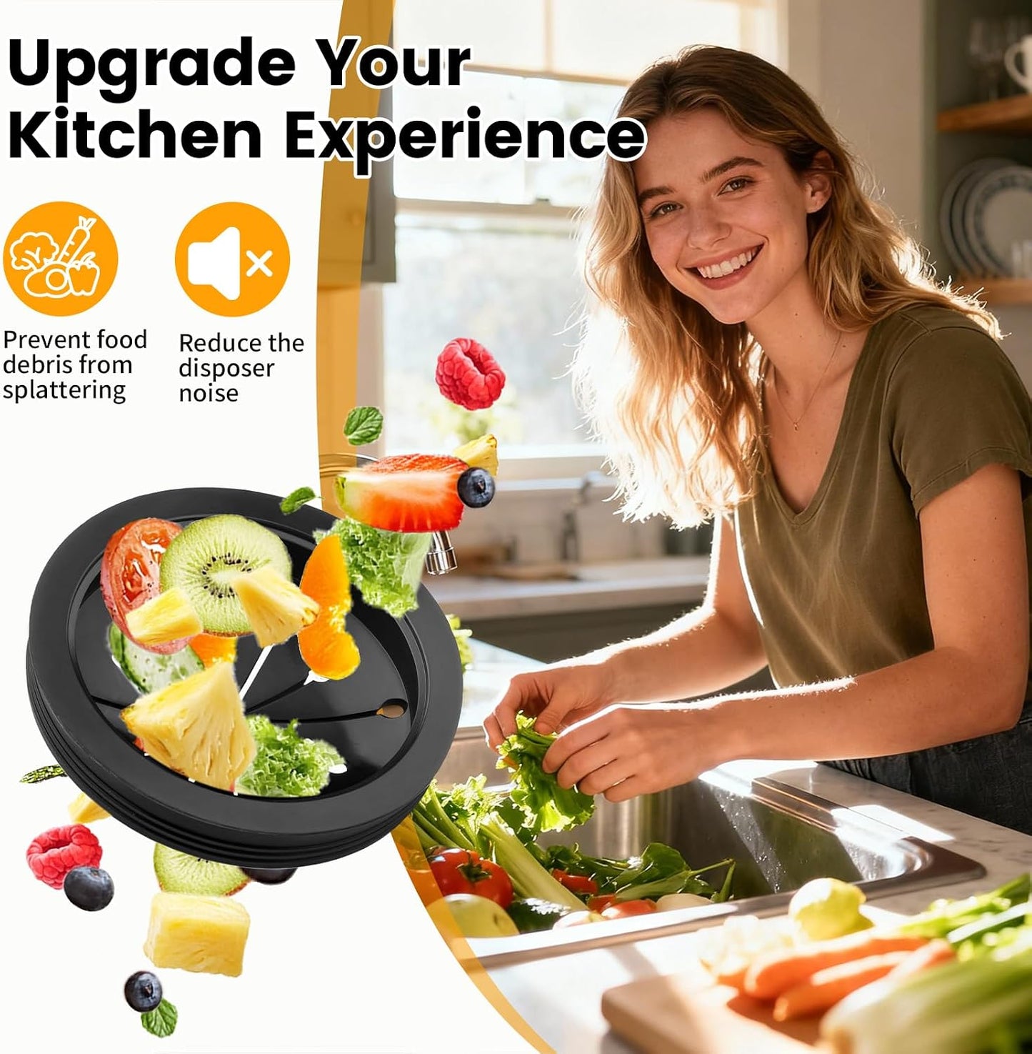 Garbage Disposal Splash Guard, 2 Pack Upgraded EPDM Rubber Drain Insert for InSinkErator Evolution Series 3 3/8" QCB-AM Sink Baffle Drain Cover Removable Quiet Collar EPDM Strainer Insert Parts