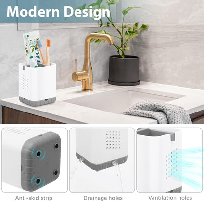 Boperzi Toothbrush Holders, Kids Toothbrush Holder with Drainage, Detachable Anti-Slip Electric Toothbrush Holder, Toothpaste Organizer Storage Caddy for Bathroom Countertop, Shower, Kitchen, Vanity