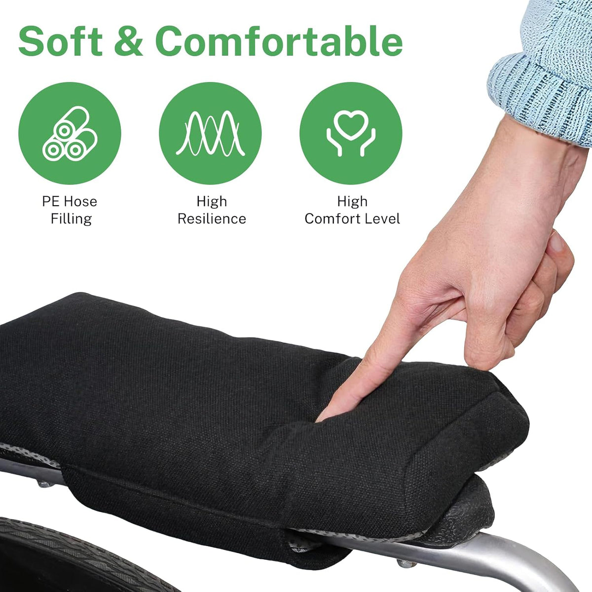 Wheelchair Armrest Pad, Mobility Scooter Elbow Pillow Tray Soft Cushion, Ergonomic Forearm Support Pillow, Arm Rest Covers for Office Chairs, Wheelchair, Comfy Gaming Chair, Grey