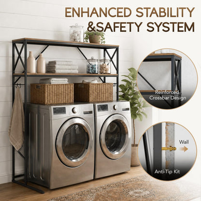FIMELLO 2 Tiers Over Washer and Dryer Storage Shelves,Espresso Oak | Freestanding Laundry Room Standing Shelf, Laundry Room Shelves for Front & Top Load , 57.1" W x 16.1" DX 59.1 H,