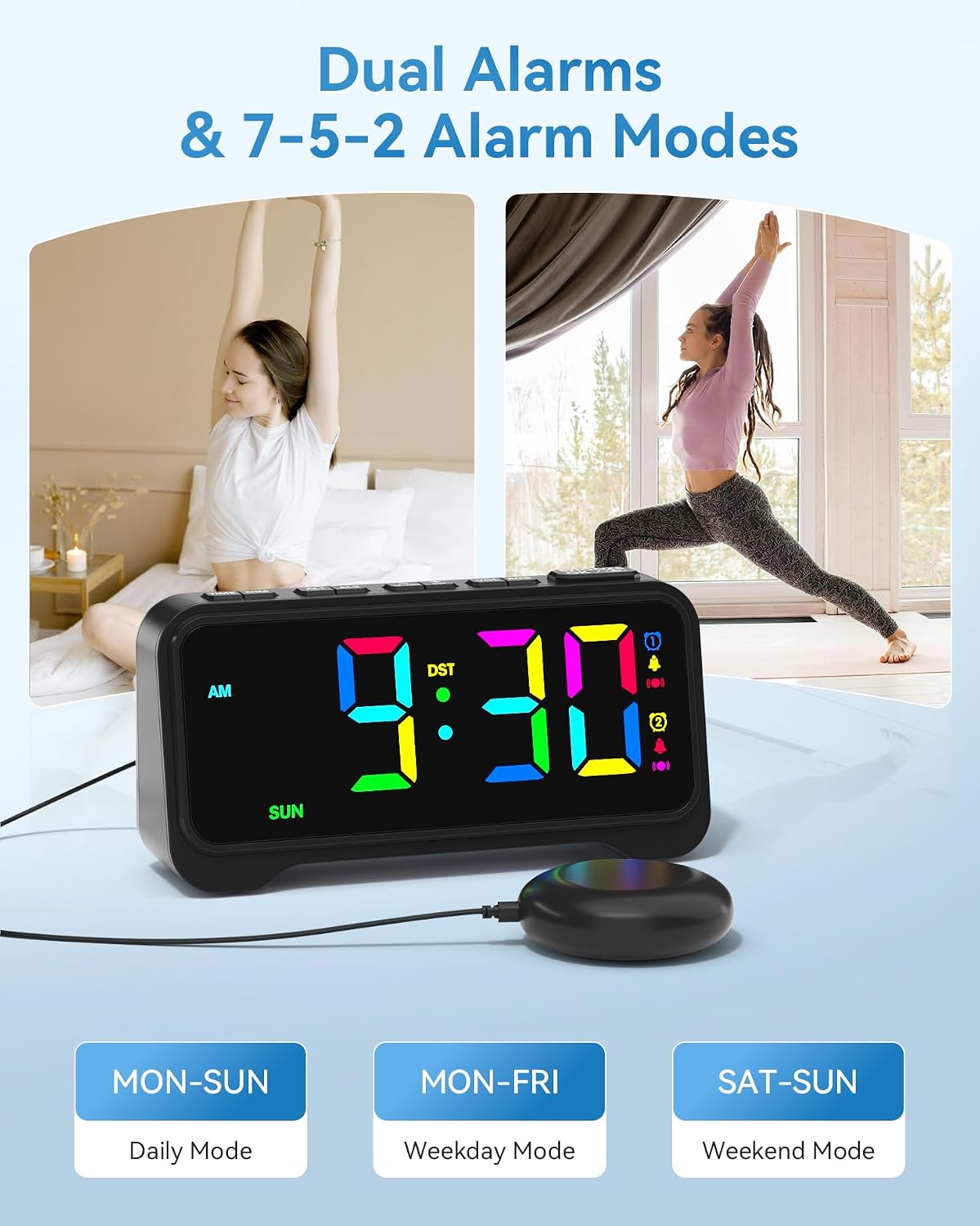 Loud Alarm Clock for Heavy Sleepers Adults, Bed Shaker Alarm Clock