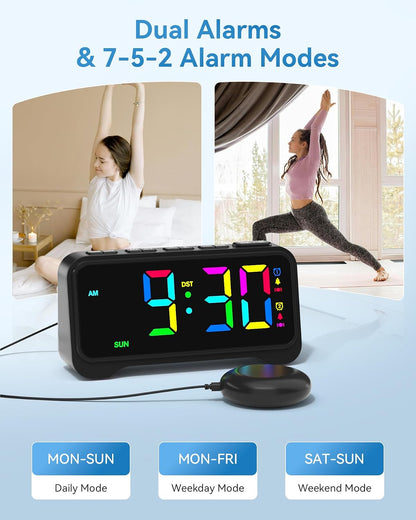 Loud Alarm Clock for Heavy Sleepers Adults, Bed Shaker Alarm Clock