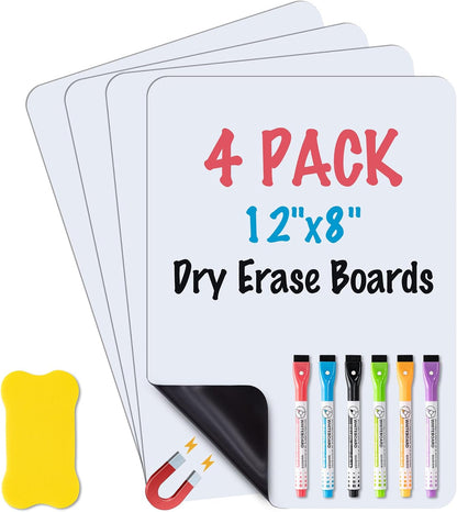 2-Pack Magnetic Dry Erase Board Sheet for Refrigerator, 12"x8" Erasable Fridge Whiteboard with 4 Markers & 1 Eraser, Small Flexible Magnet Blank Notepad for Home Kitchen Organizer Planner to-do List