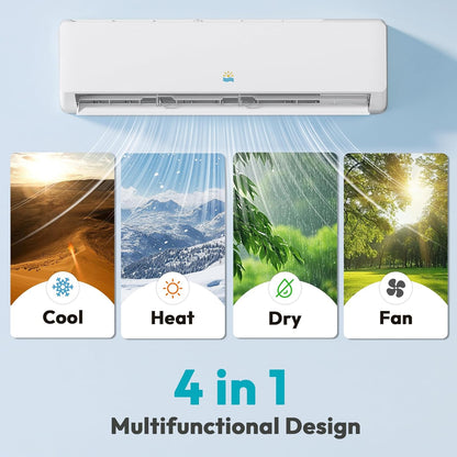 Rellytech Mini Split AC/Heating System - 9000 BTU Mini Split AC Inverter Heating and Cooling, 19 SEER2 115V/110V Energy Efficient Ductless Air Conditioner Up to 550sq.ft, Pre-charged System