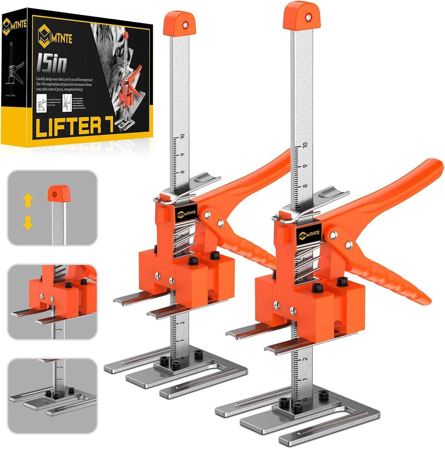 Labor Saving Arm, 2 Pack Furniture Jack Lifter Tool, Black&Yellow | Drywall Lift for Bed Wall Tile Locator & Door Panel; Multi-Function Height Adjustment, Lift Range up to 6.7lbs.