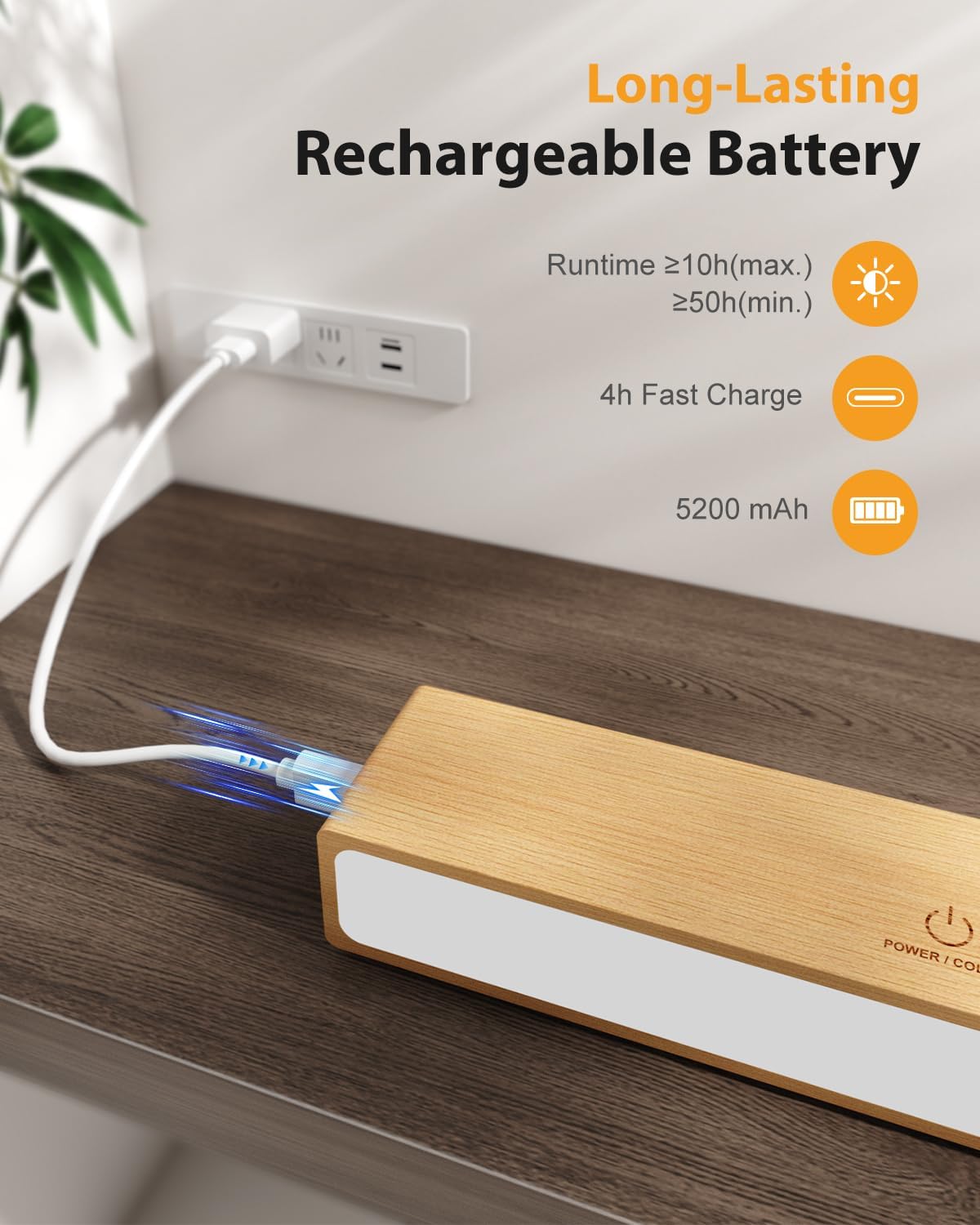 Rechargeable Wood Wall Lights with Remote & Touch, 5200mAh Battery Operated Wall Sconce 3 Color Temperatures & RGB. Magnetic, Stick-On, Dimmable Wall Reading Lamp for Bedroom, Living Room, Picture