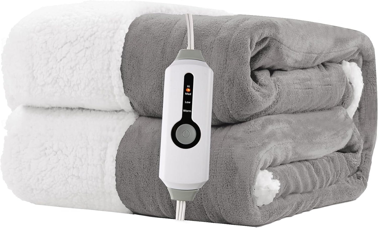 Electric Heated Blanket Full Size 72"x84" – Light Gray | ETL for Safe Overnight, 4 Heat Settings & 10H Auto Off, Dual-Sided Microplush Sherpa for Home Night, Machine washable
