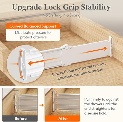 Lifewit 9 Pack 4" High Drawer Dividers, Adjustable Drawer Organizer Clothes | 10.5"-16.5" Expandable White Plastic Separators for Dresser, Kitchen, Cabinet, Nursery, Office, Socks & Underwear Storage