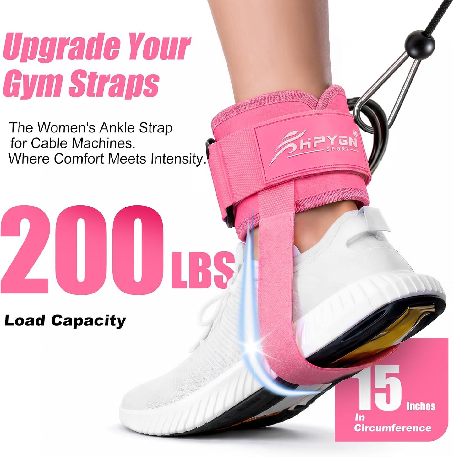 HPYGN Ankle Strap for Cable Machine, Padded Ankle Straps for Cable Machine Kickbacks, Glute Workouts, Leg Extensions, Curls, Booty Hip Abductors Exercise, Adjustable Comfort Ankle Cuff for Gym