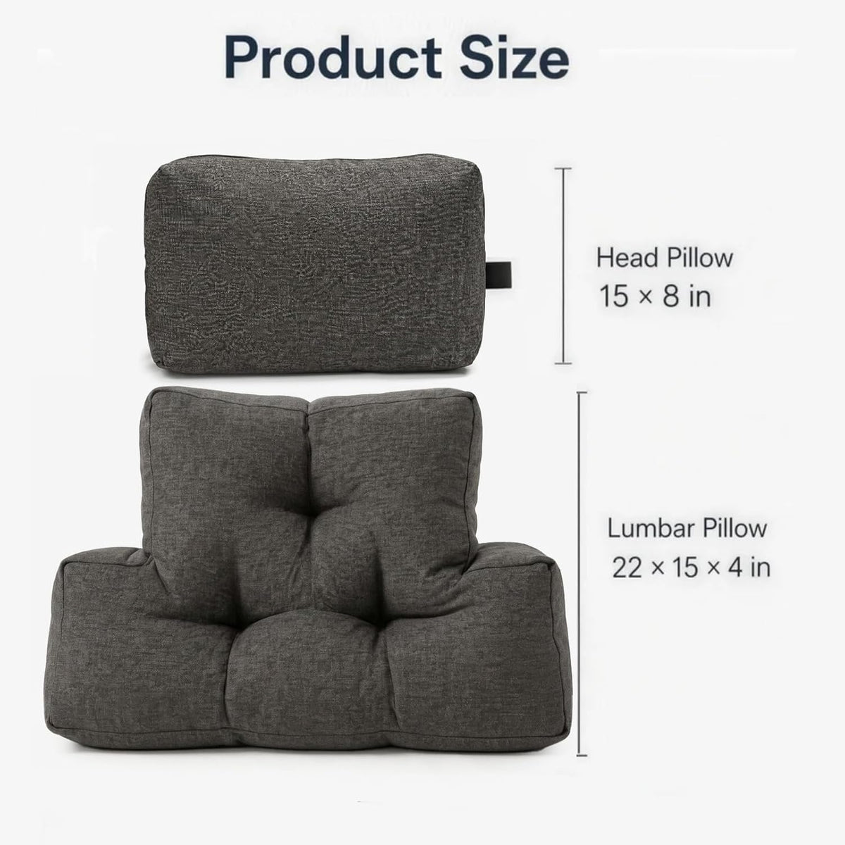 2 Pcs Lumbar Support Pillow Set, Back Support Pillow for Couch, Backrest Pillow with Headrest, Back Rest for Recliner Chair, Lumbar Support for Recliner, Back Pillow for Sofa Reading Rest