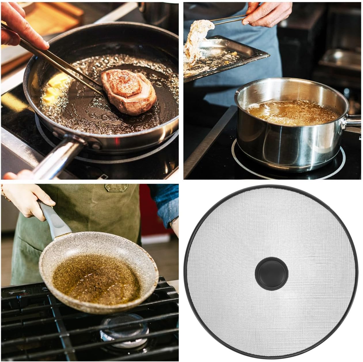 11.22" Stainless Steel Splatter Screen Grease Guard – Fine Mesh Oil Splash Shield for Frying Pan, Skillet, Pot, Stove Top – Prevents Burns & Mess