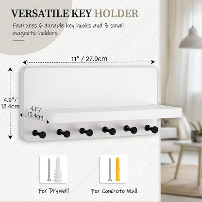 Nekon Key Holder for Wall with Shelf, Pine Wooden Key Hanger, Black | Small Wall Mounted Key Holder with 4 Hooks, Farmhouse Wall Organizer for Home Entryway & Apartment