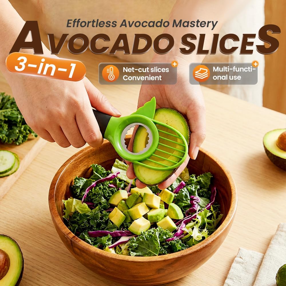 3 in1 Avocado Tool Split, Pit, and Slice, Avocado 3 Piece Set, Includes Avocado Slicer, Cutter and Airtight Storage Container,Kitchen Gadget (1 pcs)