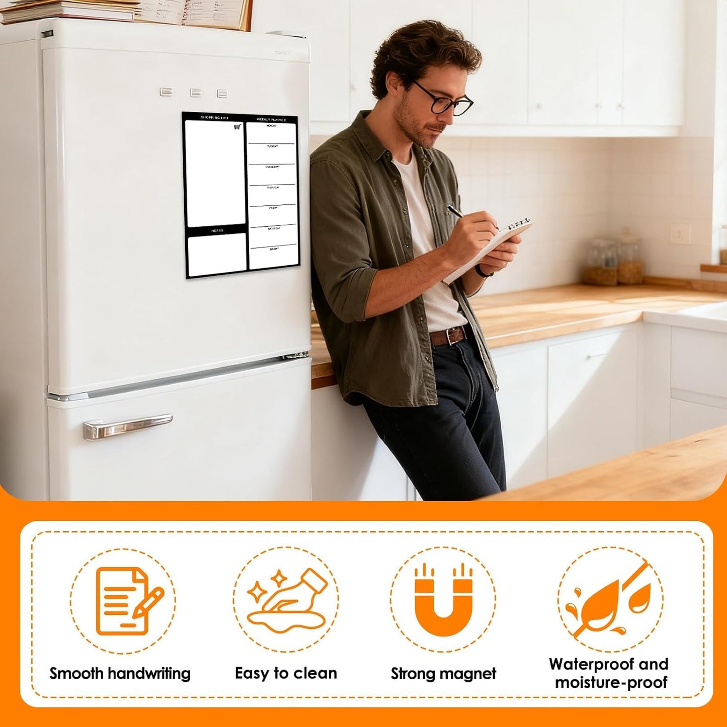 Magnetic Weekly Meal Planner, Fridge Dry Erase Menu Board (A) | 8 x 12 inch dry erase whiteboard with strong magnetic backing for weekly menus, notes, grocery lists, families and roommates