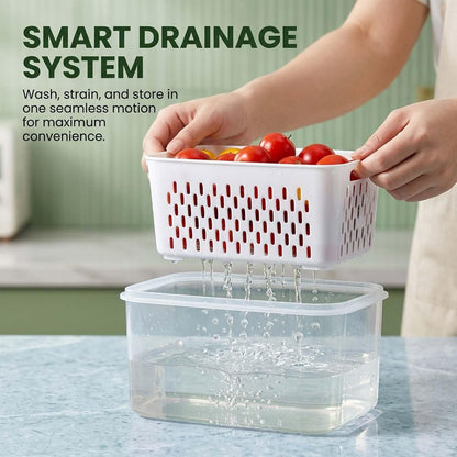 Fruit Storage Containers for Fridge with Removable Colander, Airtight Produce Storage Containers with Lids, Fridge Organizers and Storage for Berry, Fruit, Vegetables, Salad & Meal Prep (Gray, S+M+L)