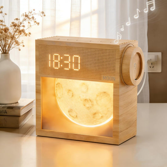 Sunrise Alarm Clock with Sound Machine,White Noise Sound Machine with Night Light for Adults,Kids,Dimmable Moon Lamp for Bedroom,20 Soothing Sounds,Dual Alarms,Snooze, Digital Clock,Wood Grain