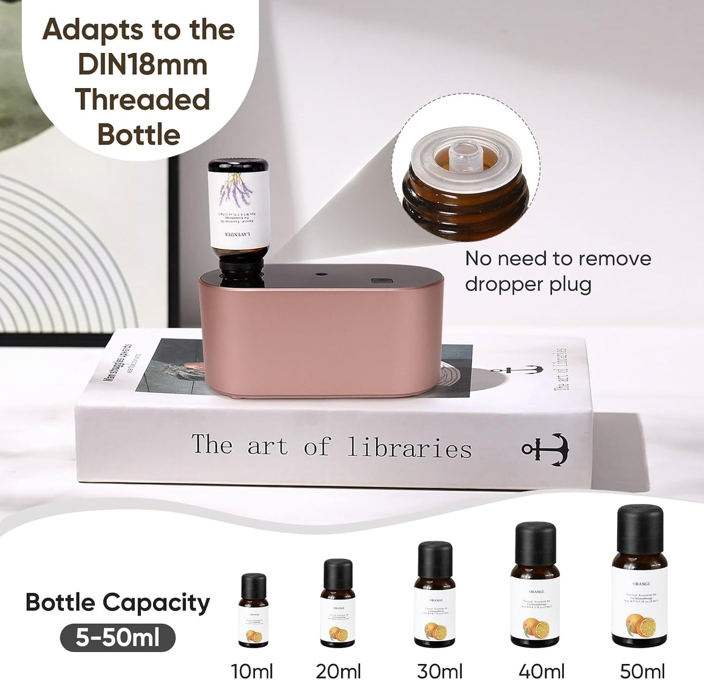 Lecdura Waterless Diffuser for Essential Oil, Battery Operated Scent Air Aromatherapy Diffuser, Mini Aroma Diffusers with 3 Intermittent Mist Modes, Cycle Start for 400-700 sq.ft Home Office Bedroom.