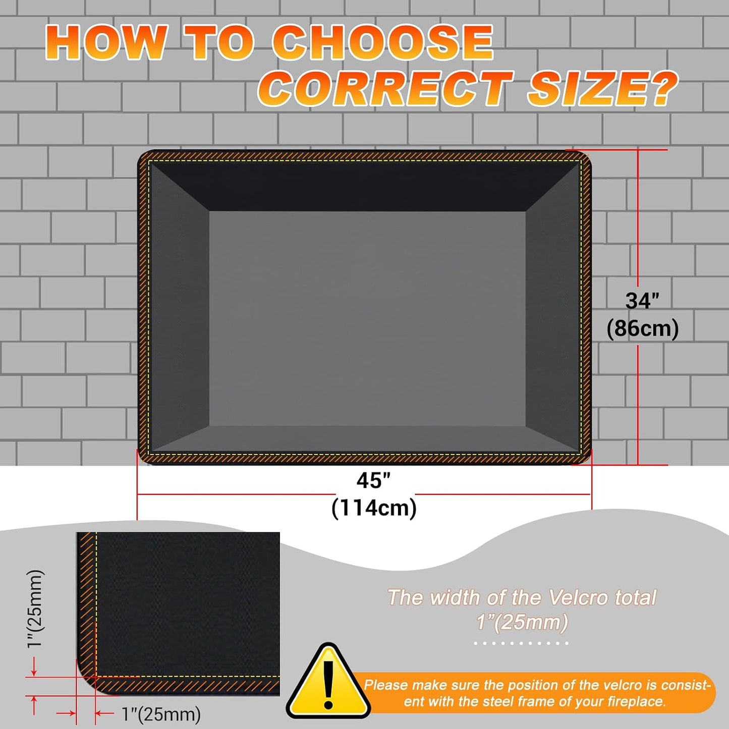 Fireplace Cover, Draft Stopper for Brick Fireplace, Fireplace Flue Blocker, Indoor Fireplace Blanket for Heat Loss, Winter and Summer, Black, 36x20 Inches