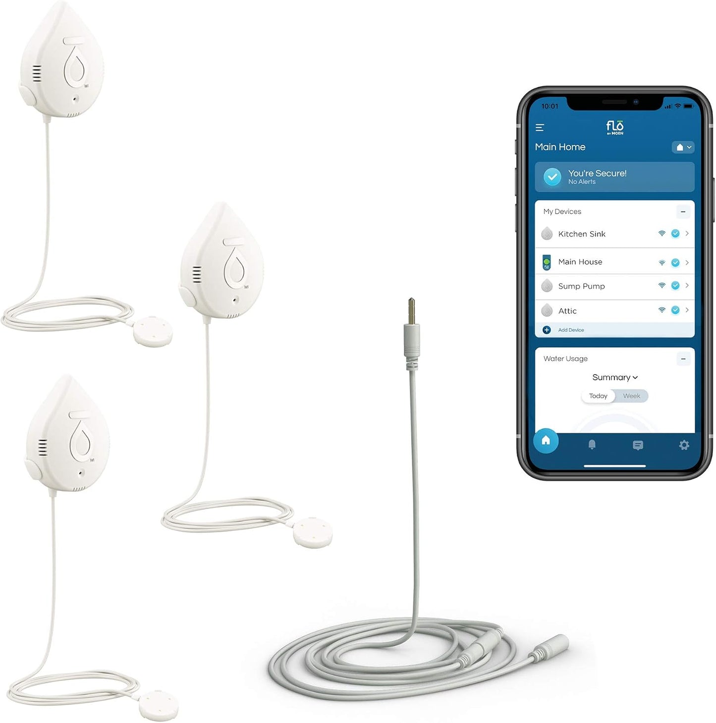 Moen 920-005 Flo Smart Water Leak Detector, White, 3-Pack