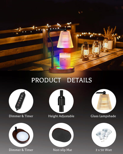Engpure Candle Warmer Lamp - Candle Warmer Lamp with Timer and Dimmer Adjustable Height,Electric Wax Melt Warmer with 2 Bulbs for Scented Jar Candles Home Decor Mother's Day Gifts, Amber