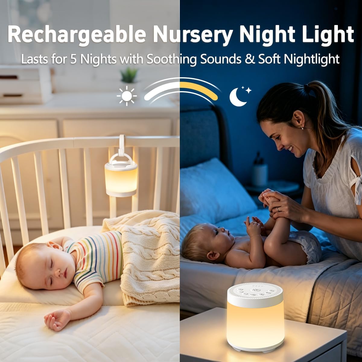 Rechargeable Nursery Night Light Sound White Noise Machine for Baby Kids Adults with Hushing Sounds 30 Sleeping Sounds 12 Colors Night Light 4 Timers Memory Function for Home Breastfeeding Camping