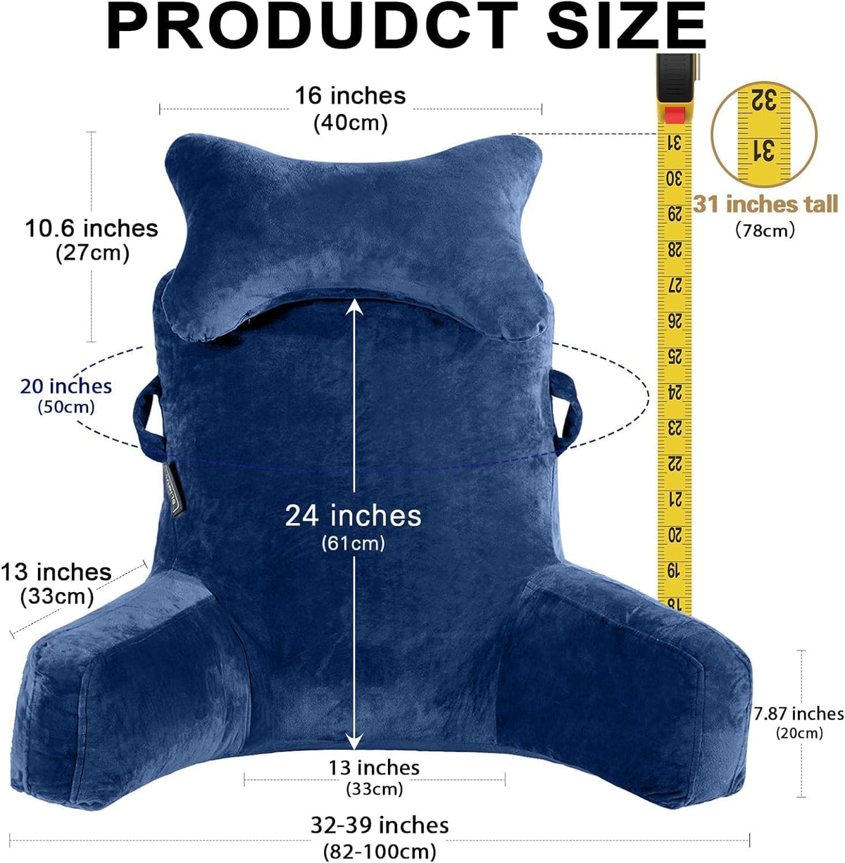 SLIGUY Reading Pillow-Bed Rest Pillow with Detachable Neck Roll & Support Arm for Sitting in Bed Couch or Floor-Backrest Reading Pillow Adult Back Pillow for Reading/Watching TV/Gaming,Dark Grey