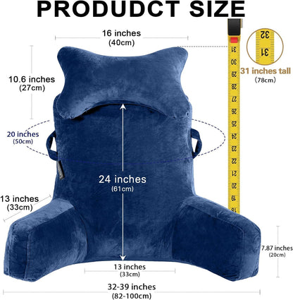 SLIGUY Reading Pillow-Bed Rest Pillow with Detachable Neck Roll & Support Arm for Sitting in Bed Couch or Floor-Backrest Reading Pillow Adult Back Pillow for Reading/Watching TV/Gaming,Dark Grey