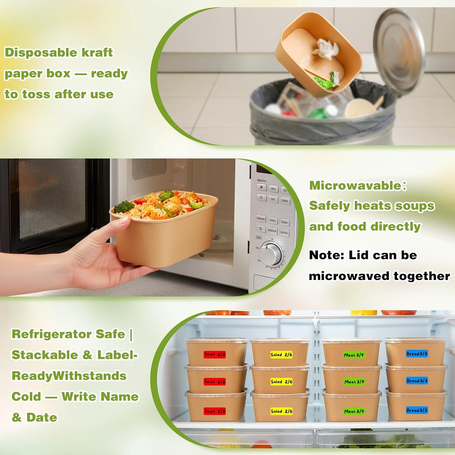 60 Packs 35oz Disposable Meal Prep Containers with Lids & Utensils | Leak-Proof Microwave/Freezer Safe Food Prep Container with Labels , Sturdy Kraft Paper Bowls for Meal Prep, Lunch & Leftovers