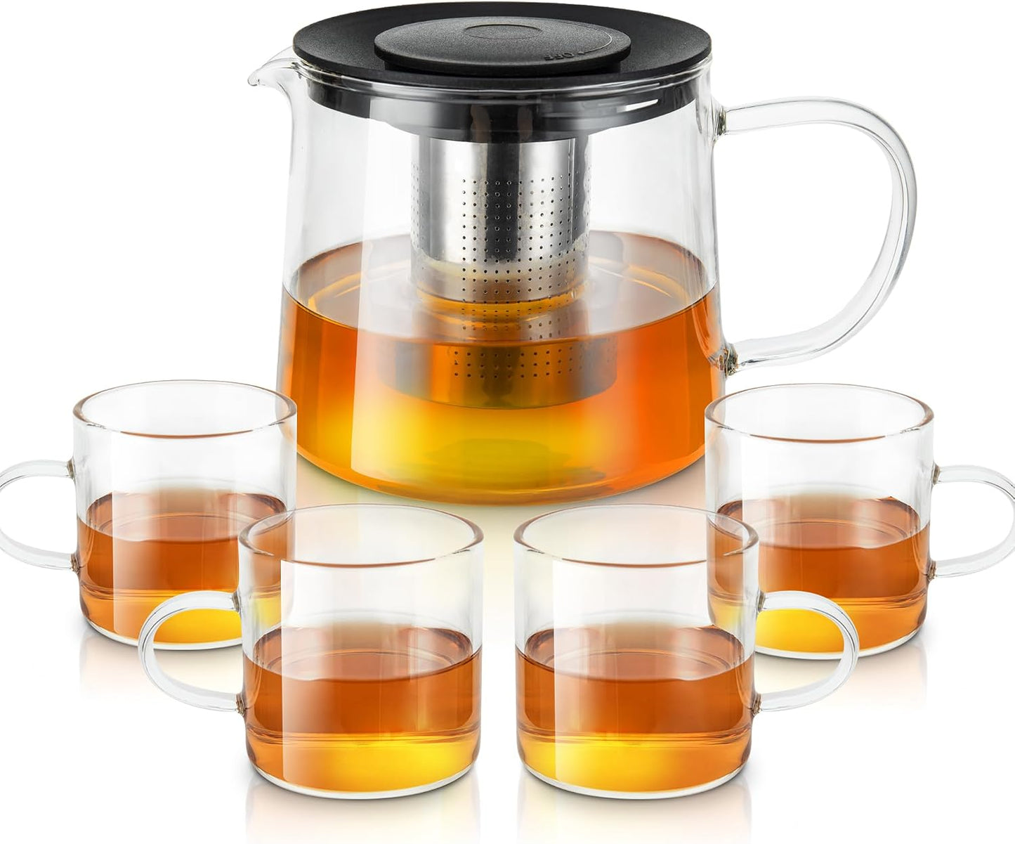 Glass Teapot 34oz/1000ml with Removable Stainless Steel Infuser Tea pot, Heatproof Borosilicate Glass Tea Make, Stovetop Safe Glass Tea Kettle for Loose and Blooming Leaf Tea
