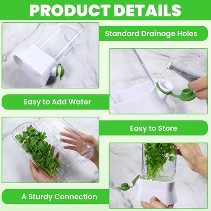 2 Pcs Refrigerator Fresh Green Keeper for Cilantro, Parsley, Asparagus – White Round Pod Container with Silicone Seal, 10.6 x 5.12 x 2.87 Inches, Keeps Greens Fresh Up to 3 Weeks