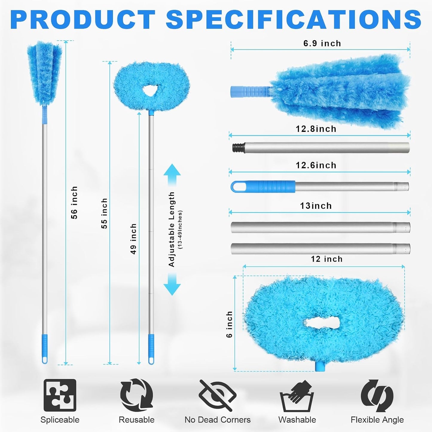 Storystore Ceiling Fan Cleaner Duster, Adjustable Microfiber Duster | 4.2FT Fan Cleaner with 13-50" Pole for Cleaning Fan Blades, Cobwebs, Walls, Doors and Windows, Brush for Dust Removal