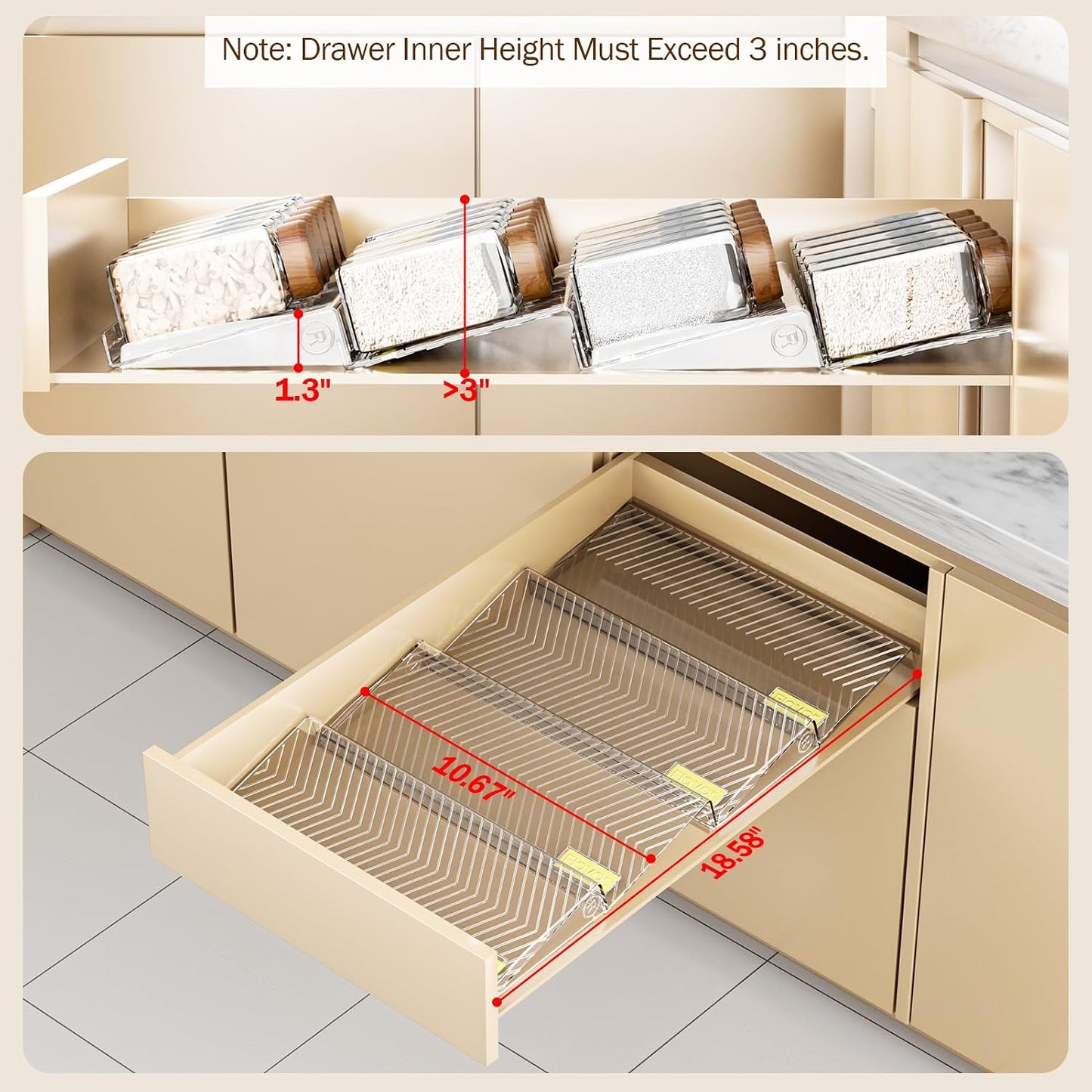 Spice Drawer Organizer, 8 Pack Clear Seasoning Organizer Rack | Expandable From 11" to 22" Wide, Kitchen Spice Rack Organizers for Drawer, Countertop, (Jars Not Included)