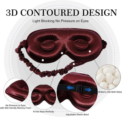 ZIMASILK Adjustable 22 Momme 100% Pure Mulberry Silk Sleep Mask, 3D Contoured Cup Eye Mask for Sleeping, Super Soft Breathable Blindfold, Perfect Blocks Light for Sleeping (Black)