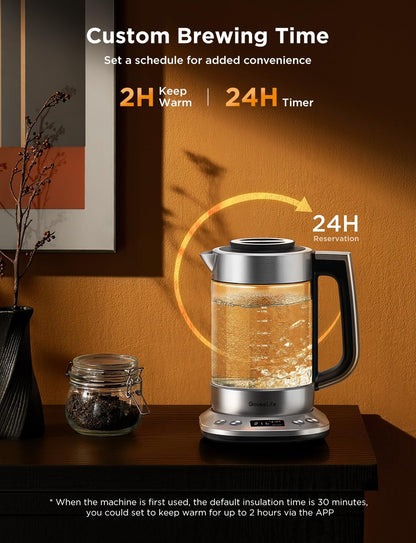 GoveeLife Smart Electric Kettle with Tea Infuser for Loose Leaf, 1.7 L Electric Tea Kettle with Brewing Program, Variable Temperature Control, 2 H Keep Warm & Auto Shut-Off, BPA Free. Black | Electric Tea Kettle with Brewing Program, Variable Temperature