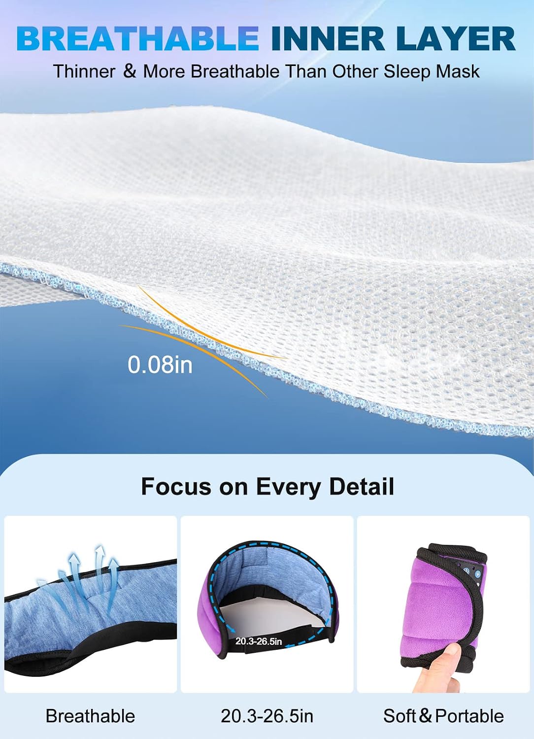 TOPOINT Sleep Mask Headphones Bluetooth Wireless 5.4, Breathable Cotton Eye Mask for Sleeping Side Sleepers Travel Music Headsets with Microphone Handsfree Men Women