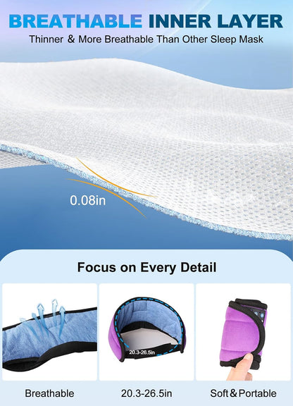 TOPOINT Sleep Mask Headphones Bluetooth Wireless 5.4, Breathable Cotton Eye Mask for Sleeping Side Sleepers Travel Music Headsets with Microphone Handsfree Men Women