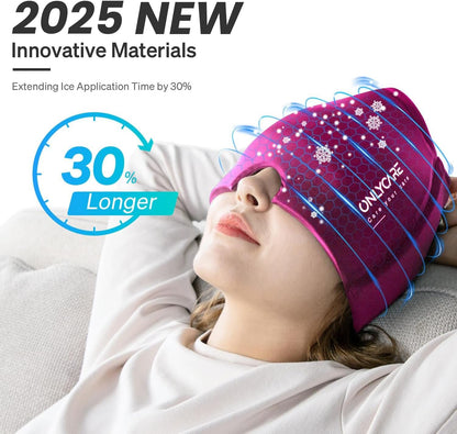 ONLYCARE Migraine Relief Cap, Headache Relief Cold Cap for Migraine Relief | Soothing Headache Ice Face Pack Mask, Cold Compress Head Wrap for Sinus, Tension, Stress, Hangover, Self Care Gifts for Women