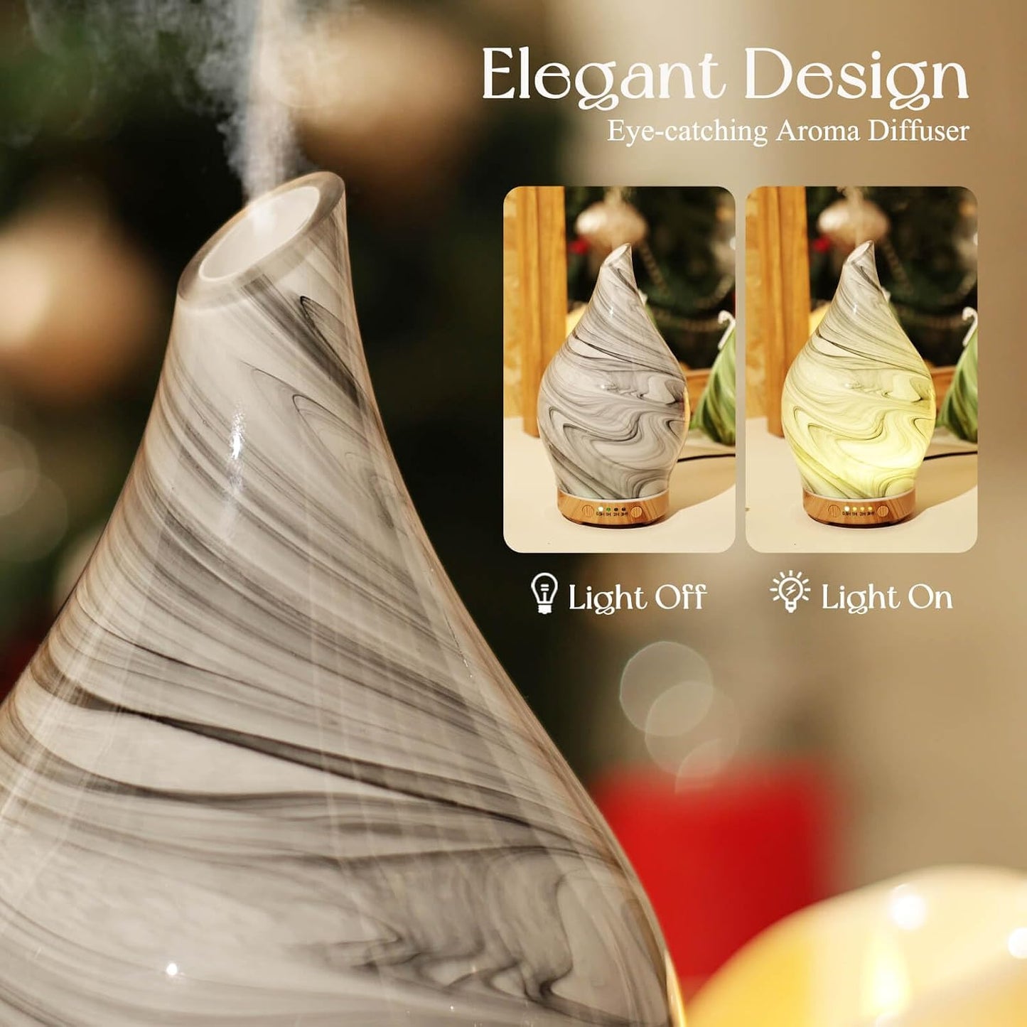 Porseme Oil Diffuser 3D Glass Aromatherapy Ultrasonic Humidifier, Air Refresh Auto Shut-Off, Timer Setting, BPA Free for Home Hotel Yoga Leisure SPA Gift 150ml Last 6H - Colors B