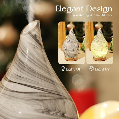 Porseme Oil Diffuser 3D Glass Aromatherapy Ultrasonic Humidifier, Air Refresh Auto Shut-Off, Timer Setting, BPA Free for Home Hotel Yoga Leisure SPA Gift 150ml Last 6H - Colors B
