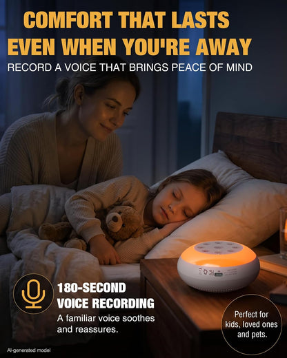 MEGATEK Portable Sound Machine for Sleeping, White Noise Machine with 24 Soothing Sounds, Bluetooth Speaker, Rechargeable, Dimmable Night Light, 180s Voice Recording, Sleep Timer