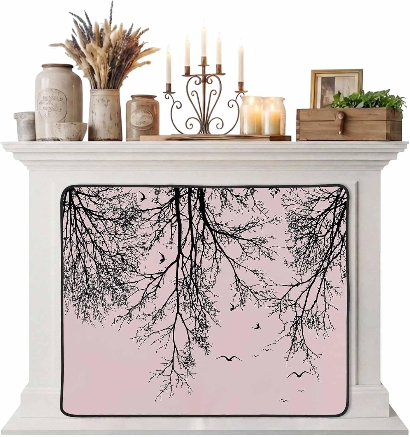 Magnetic Fireplace Cover Tree Branches Bird Fireplace Screen Decorative Brown Black Twigs Deadwood Insulation Fireplace Blocker Save Energy Fireplace Draft Stopper Covers for Living Room 45x34 Inch