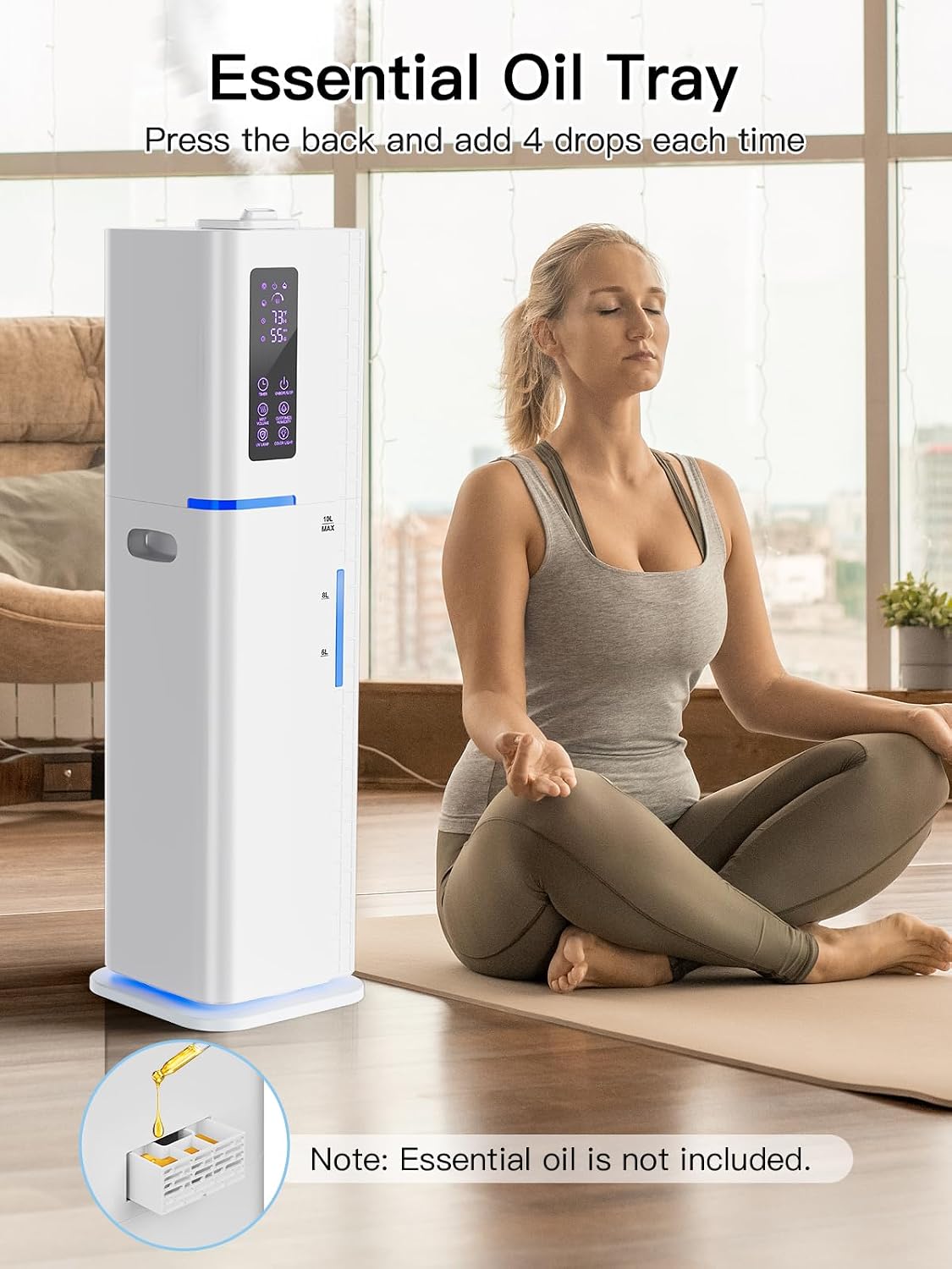 10L/2.64Gal Humidifier, Top Fill Quiet Ultrasonic Cool Mist Humidifiers for Bedroom, Covers 550ft², 60H Runtime, 24H Timer, 3 Mist Modes Humidifier Large Room, Home, Office, Plants, Black